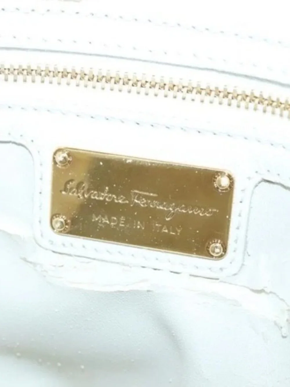 Salvatore Ferragamo Gancini Tote Bag Canvas Leather Pink White gold Auth EC754